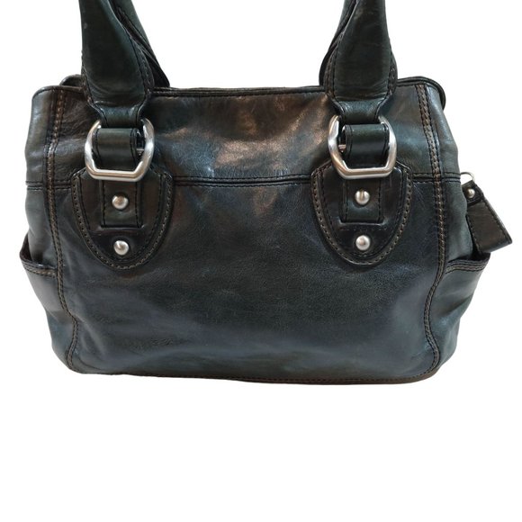 FOSSIL Dark Forest Green Leather Medium Divided Satchel Handbag Shoulder Bad - Picture 4 of 15